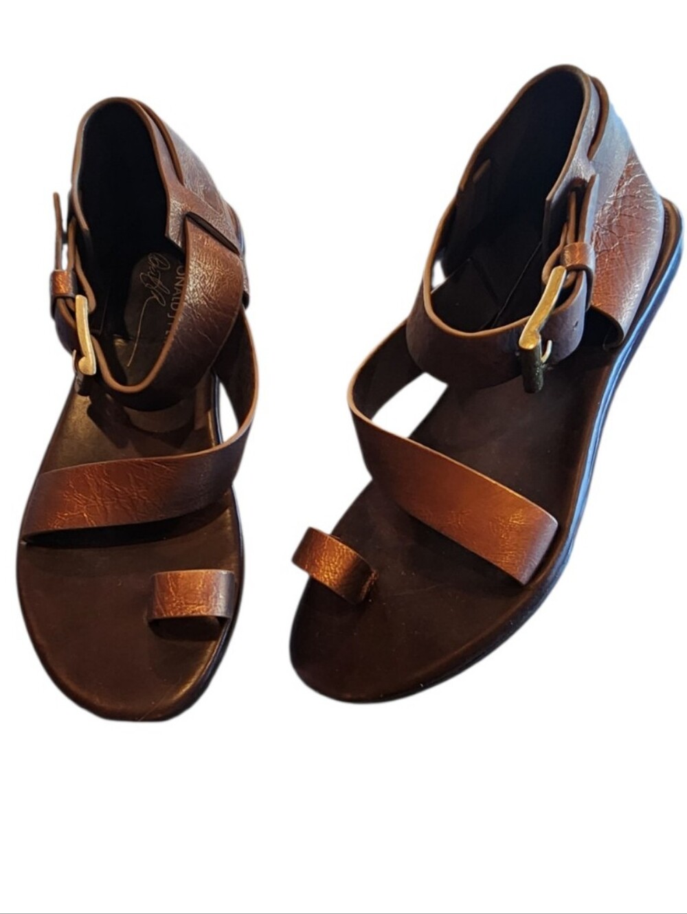 Donald J Pliner Hadiya Bronze/Brown Leather Toe Loop Sandals Size 6M Closed Heel